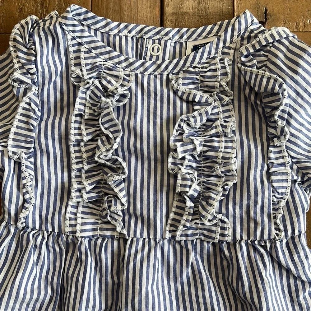 Janie and jack blue and white striped ruffled romper